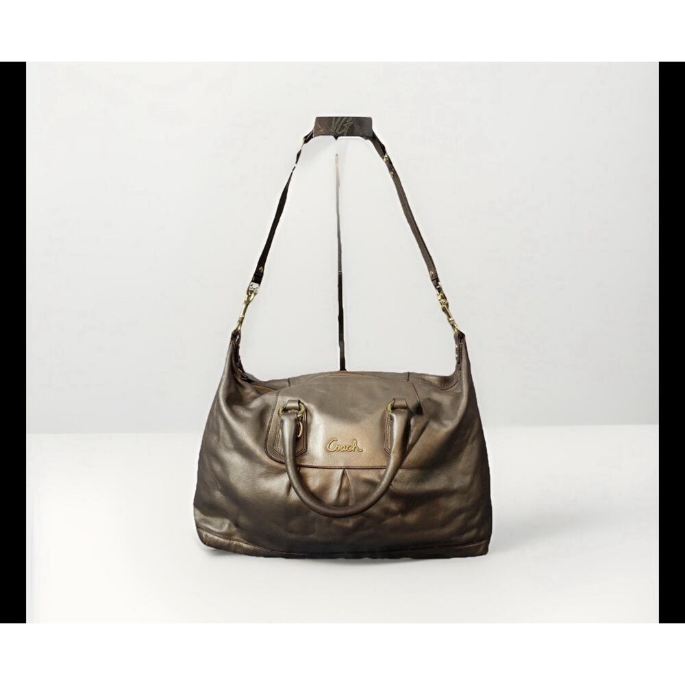 Coach Ashley Convertible Leather Satchel Handbag Shoulder Bag Pewter Metallic